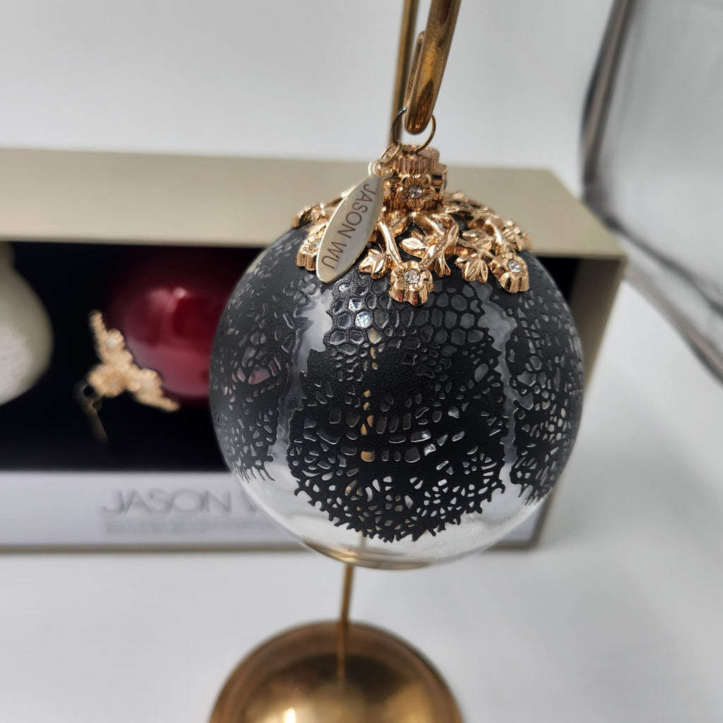 Jason Wu Nieman Marcus Target set of 3 Ornaments New in Box 2012 - exquisite black glass ornament with gold floral cap.