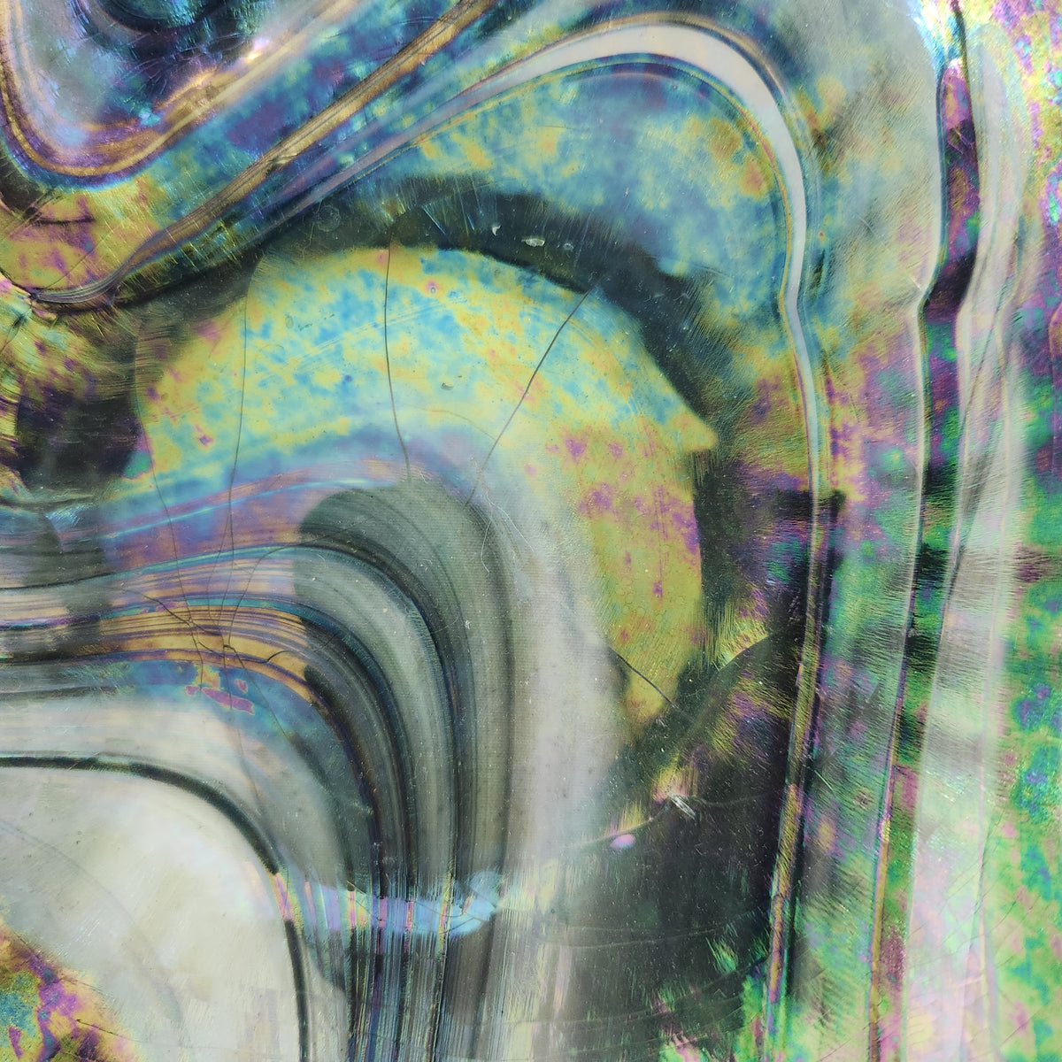 John Scott Signed Iridescent Art Glass Bowl 2010 | Hand-Blown Ruffled Free-Form ~14"