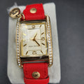 New Michael Kors MK2380 Gold Rectangular Watch Red Leather Band Charm Studs NWT
