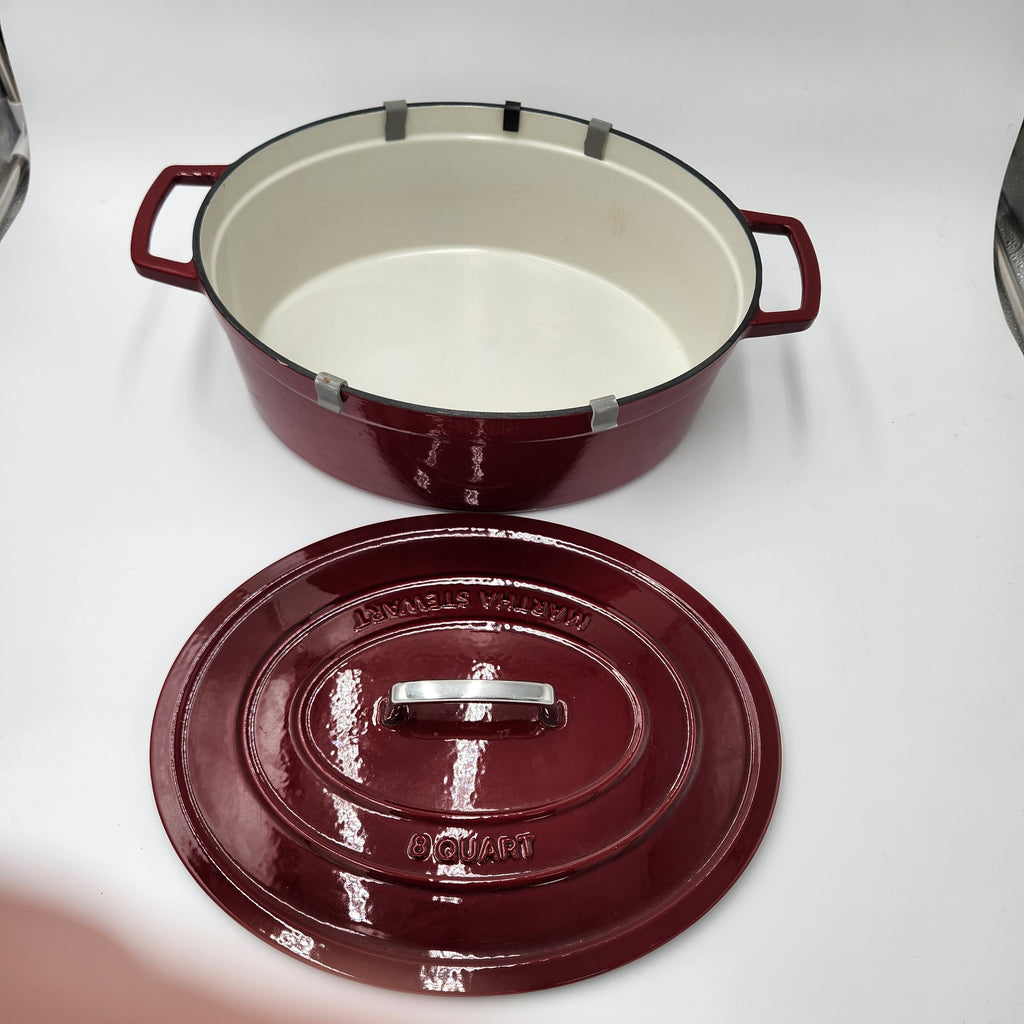 Martha Stewart 8-Quart Oval Enameled Cast Iron Dutch Oven - New-Cranberry Red