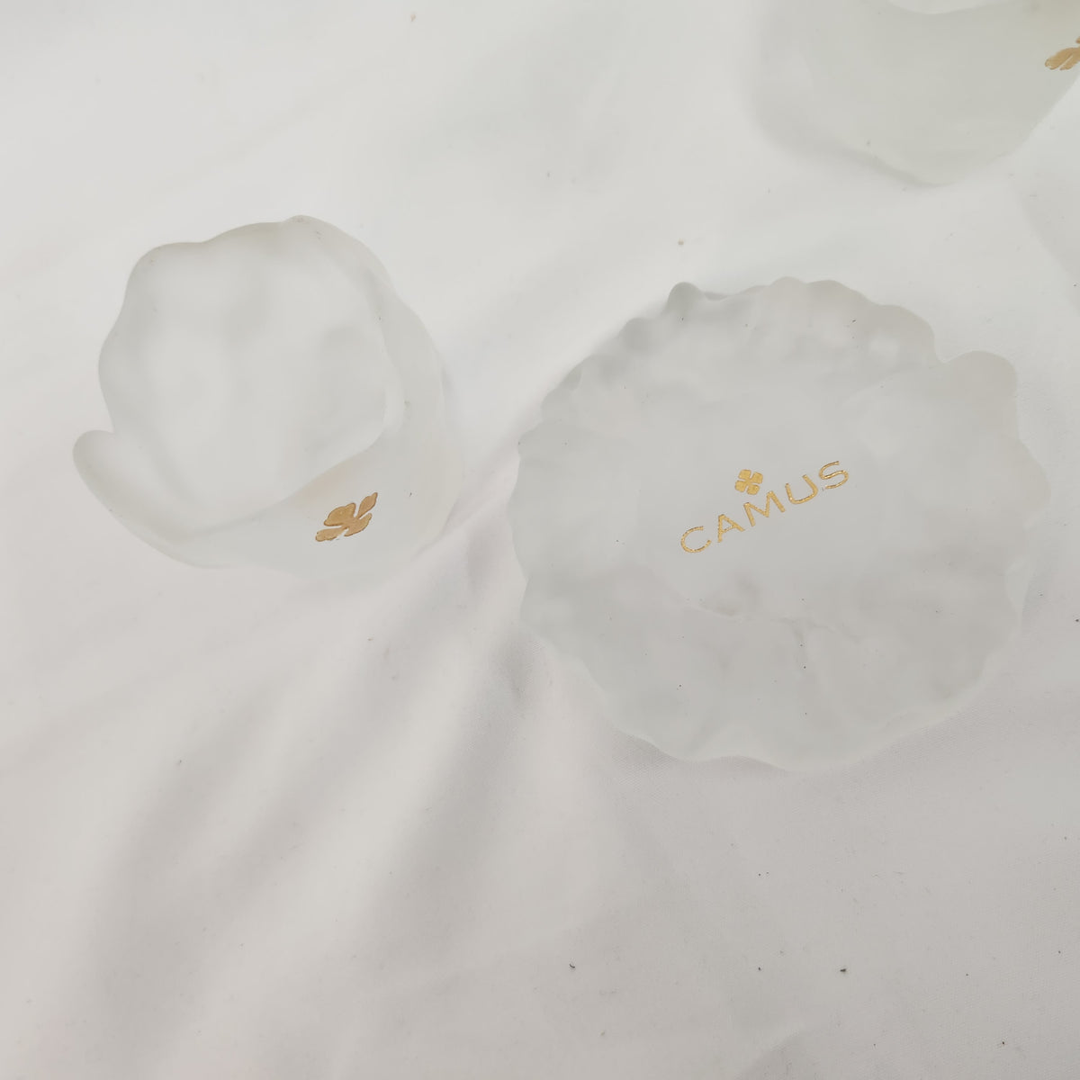 Vintage CAMUS Cognac frosted Satin white glass candle holders flower tulip set of 2