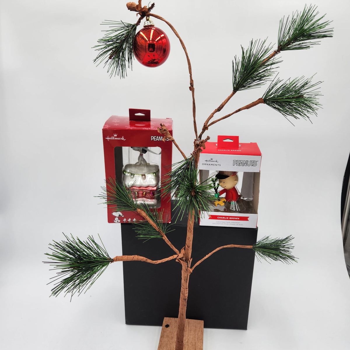 Peanuts 24" Musical Charlie Brown Tree w/ Linus Baby Blanket & 2 Hallmark Box Ornaments
