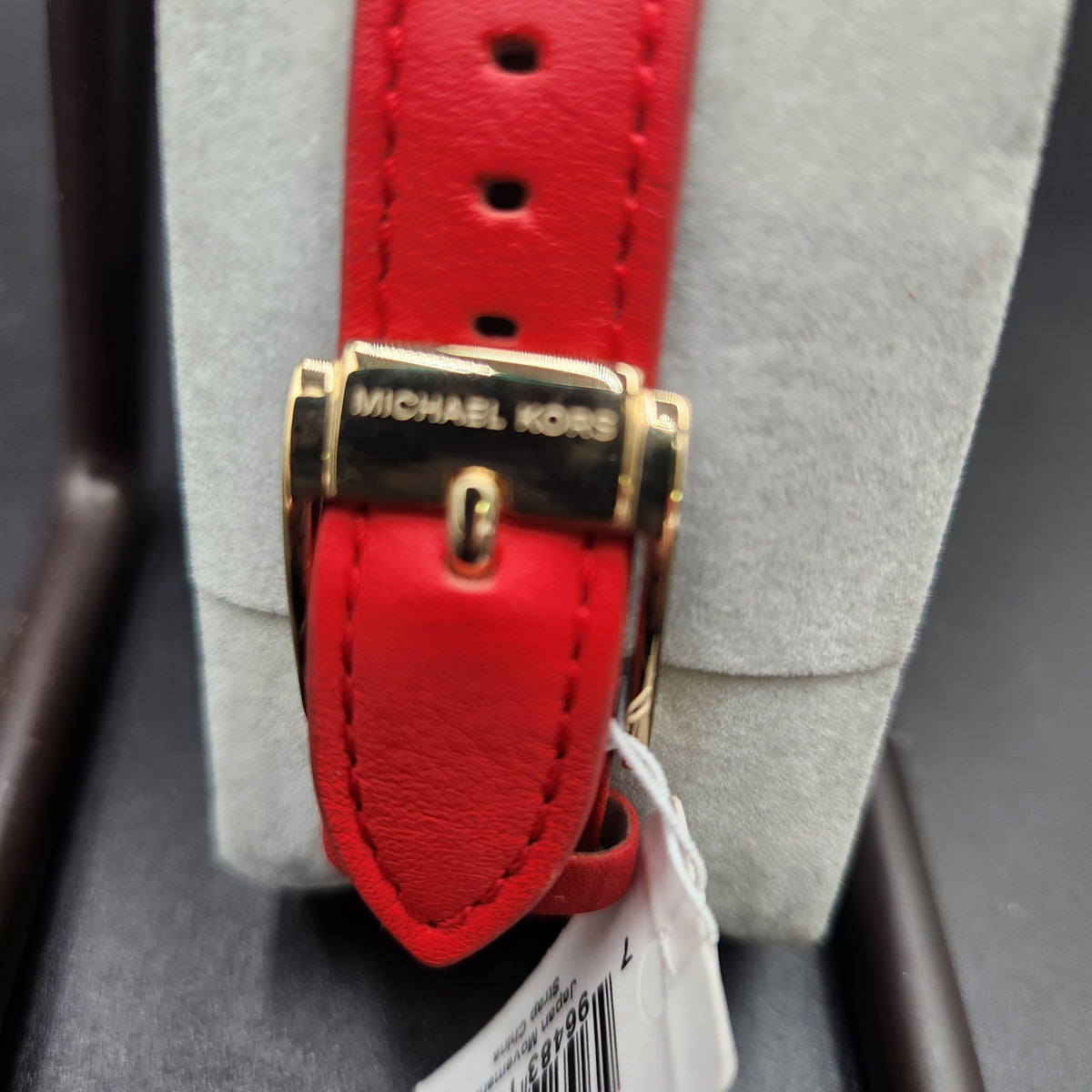 New Michael Kors MK2380 Gold Rectangular Watch Red Leather Band Charm Studs NWT