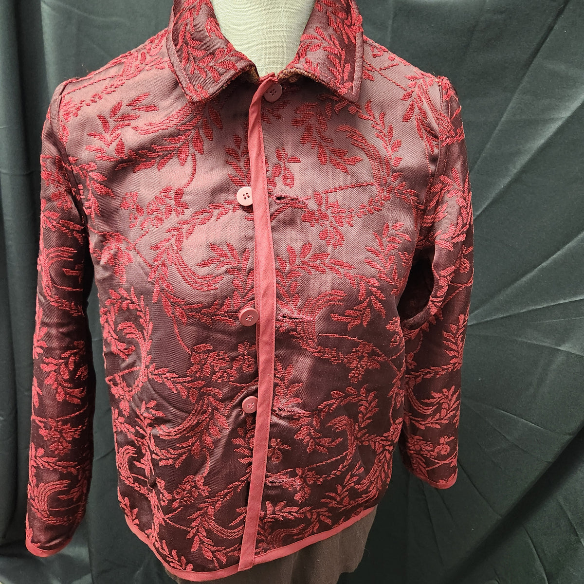 NWT Coldwater Creek Reversible Tapestry Jacket PXS Crimson Red Boho Fall Leaf