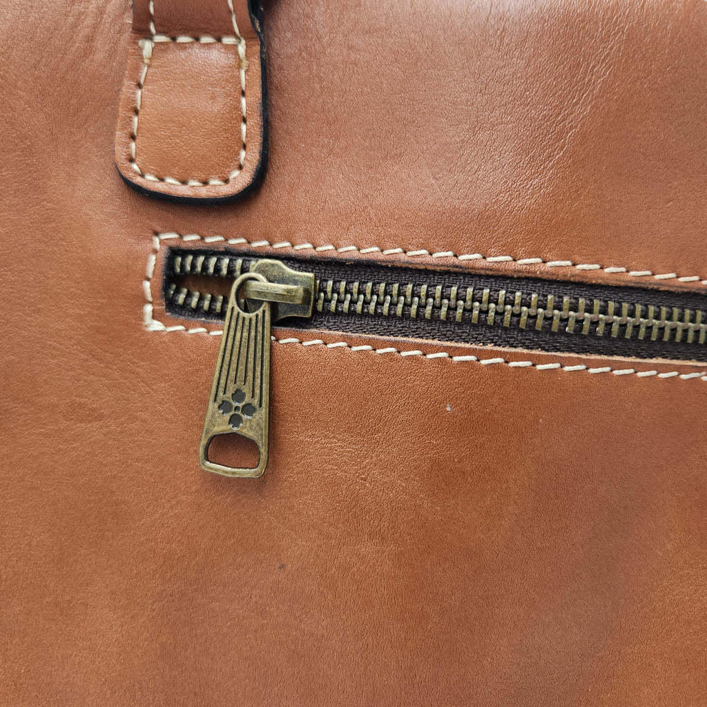 Patricia Nash Zancona Tote in the Florence tan/cognac tooled leather finish