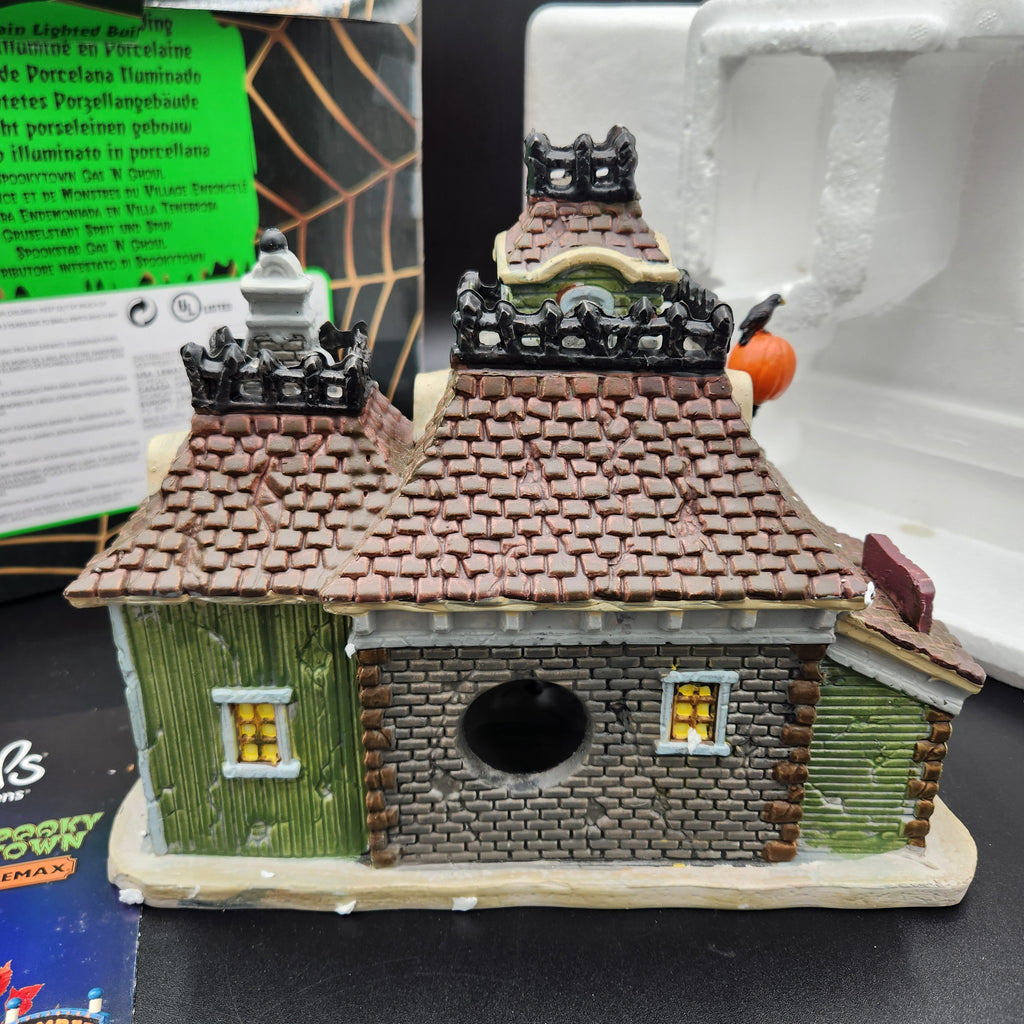 Lemax Spooky Town Retired Gas N Ghoul CIB Motorized Biker Village Set
