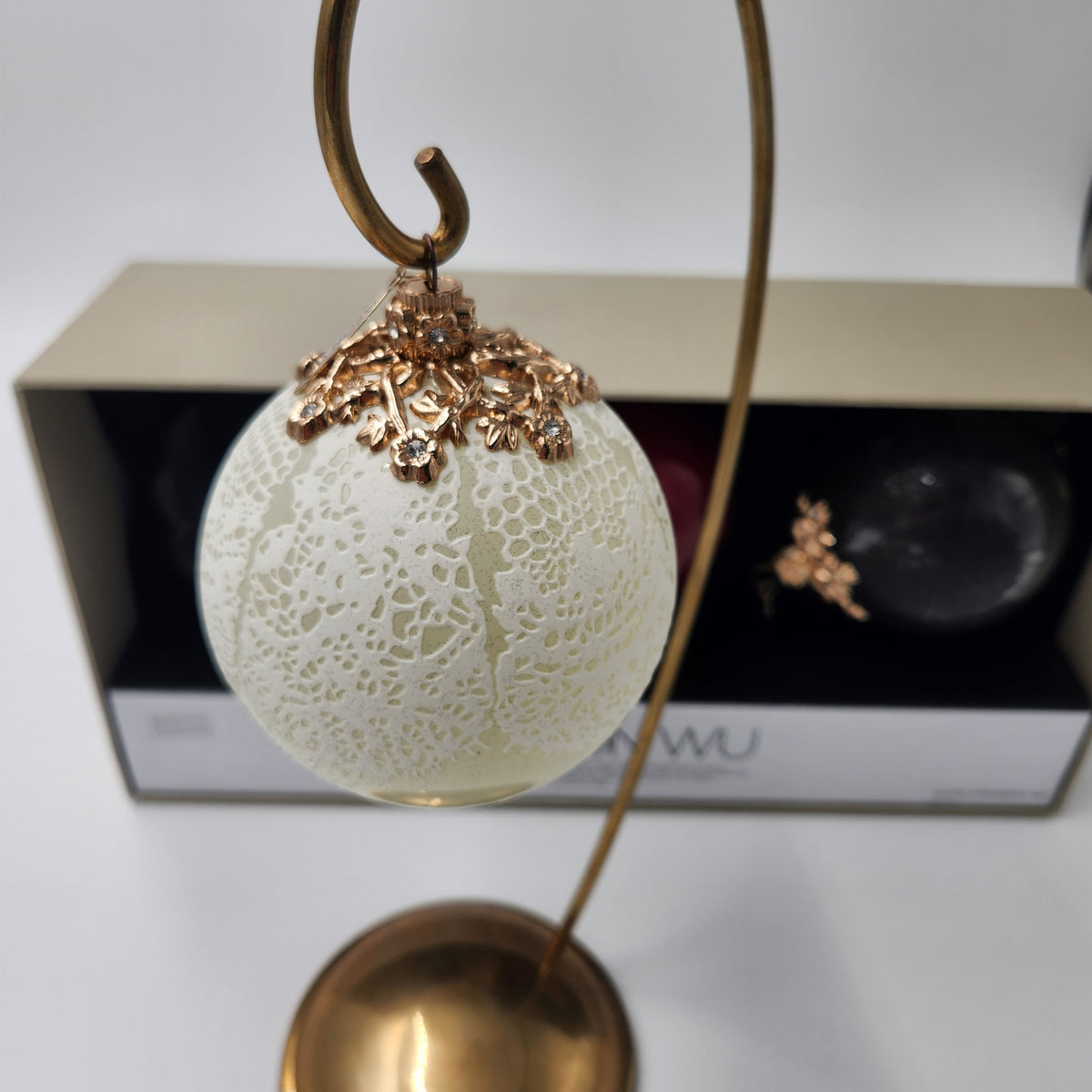 Jason Wu Nieman Marcus Target set of 3 Ornaments New in Box 2012 featuring intricate white glass ornament with gold cap.