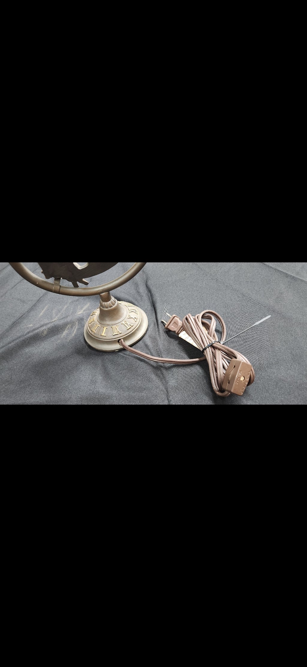 vintage celestial angel fairy bronze finish cast metal base with 2 glass blue lily lights-cord intact