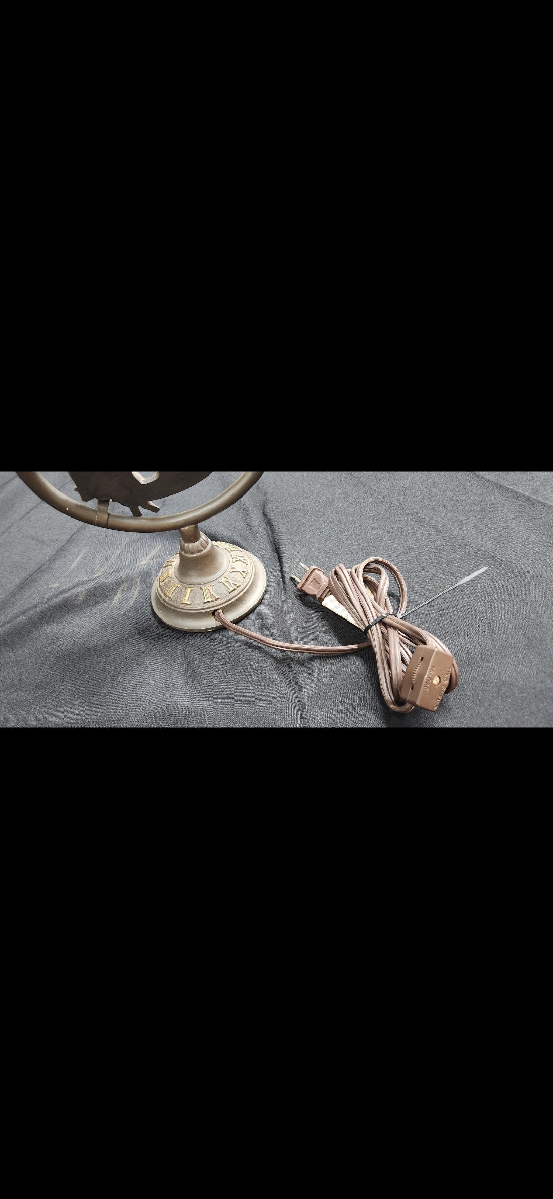 vintage celestial angel fairy bronze finish cast metal base with 2 glass blue lily lights-cord intact